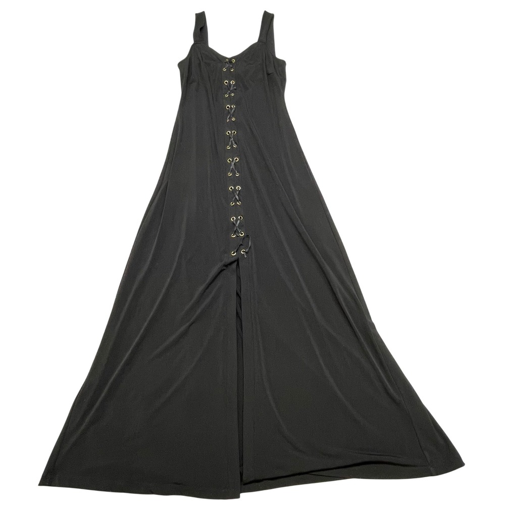 Carmen Marc Valvo Womens Maxi Gown Dress M Black Lace Up Grommet Formal